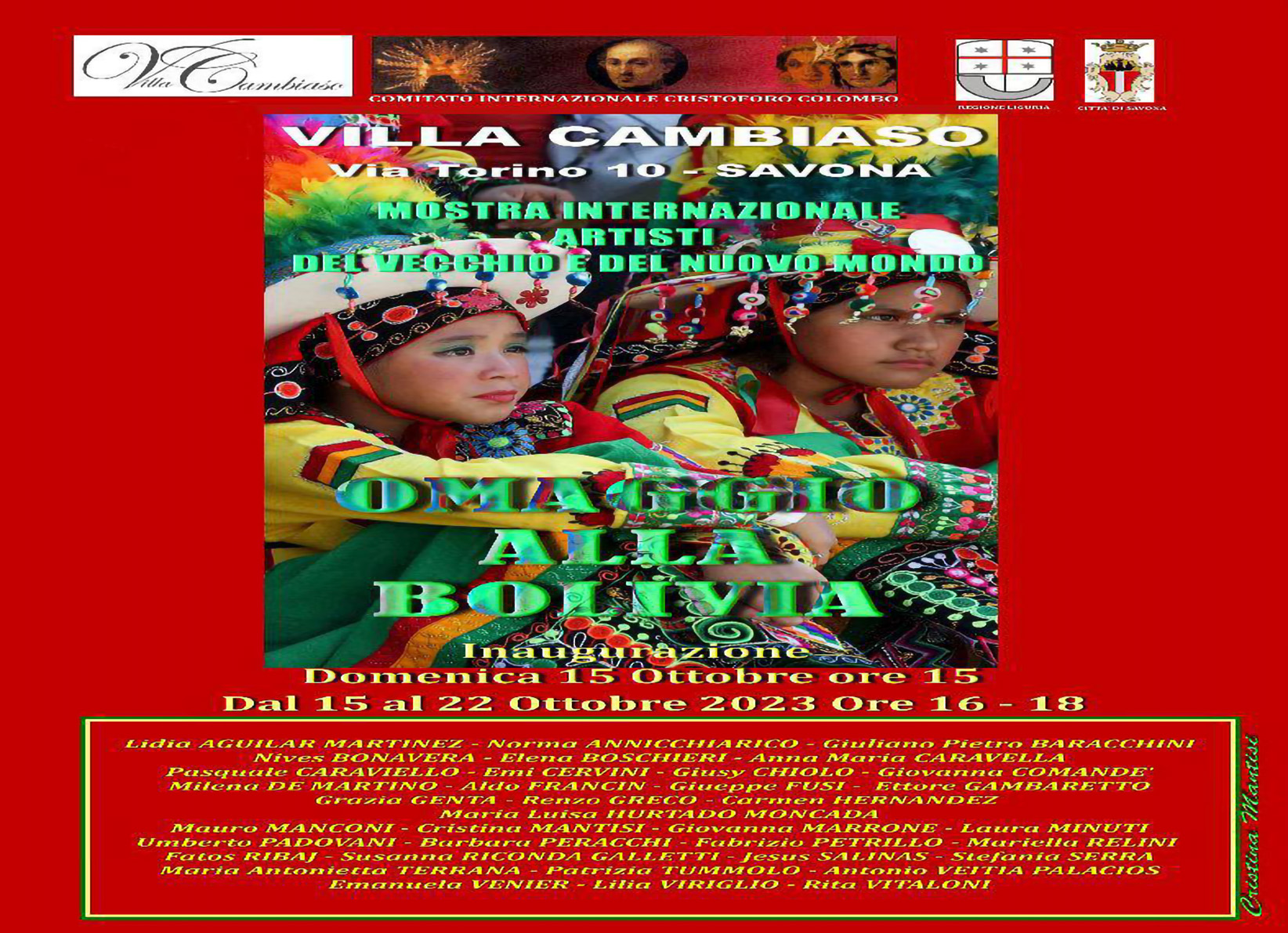Savona 2023  - Villa Cambiaso  mostra internazionale: Omaggio alla Bolivia - Artisti del Vecchio e Nuovo Mondo -  